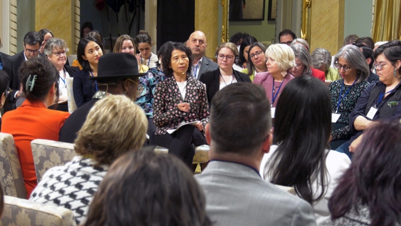 Chief Public Health Officer of Canada, Dr. Theresa Tam, speaks at a symposium at Rideau Hall, hosted by Governor General Mary Simon, targeting online hate on Thursday, April 11, 2024 (Katelyn Wilson/CTV News).