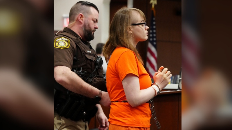 Morgan Geyser is brought into Waukesha County Circuit Court for a motion hearing on Wednesday, April 10, 2024, in Waukesha, Wis. (Scott Ash / Milwaukee Journal-Sentinel via AP)