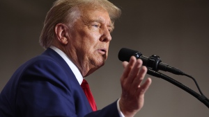 Trump will juggle appearances in the courtroom and on the campaign trail as the hush money trial begins, pictured here the former President speaks at a rally in Green Bay, Wisconsin, on April 2, 2024. Scott Olson/Getty Images via CNN Newsource