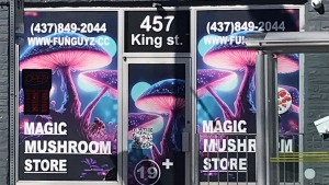 A FunGuyz magic mushroom store reopened on Apr. 13, 2024, days after a Waterloo regional police raid. (Chris Thomson/CTV Kitchener)