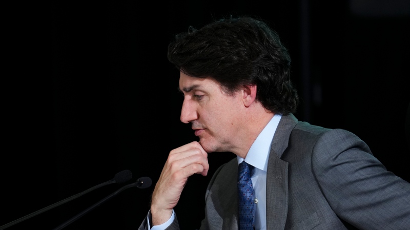 Prime Minister Justin Trudeau appears as a witness at the Public Inquiry Into Foreign Interference in Federal Electoral Processes and Democratic Institutions in Ottawa on Wednesday, April 10, 2024. (Sean Kilpatrick / The Canadian Press)