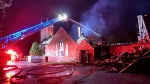 The iconic St. James Church in Hudson, Que. caught fire on April 14, 2024. (Cosmo Santamaria, CTV News)