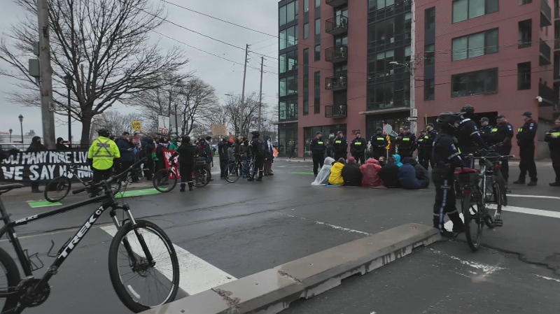 Halifax Regional Police arrested and charged 21 people at a pro-Palestinian demonstration in downtown Halifax on April 15, 2024. (Carl Pomeroy/CTV Atlantic)