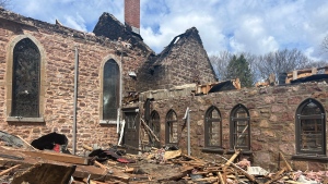 St. James Anglican Church in Hudson, Que. suffered heavy damage from a fire (Olivia O'Malley / CTV News)