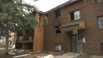 Fire damaged a south Edmonton apartment building on April 14, 2024. (Cam Wiebe/CTV News Edmonton)