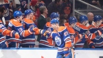 Edmonton Oilers' Connor McDavid (97) celebrates a goal against the Montreal Canadiens during first period NHL action in Edmonton on Tuesday March 19, 2024.THE CANADIAN PRESS/Jason Franson