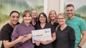 The group of eight won a MAXMILLIONS prize work $1 million in the Feb. 9 LOTTO MAX draw. The winning ticket was purchased at Little Short Store in Bridge Street in Waterloo.
