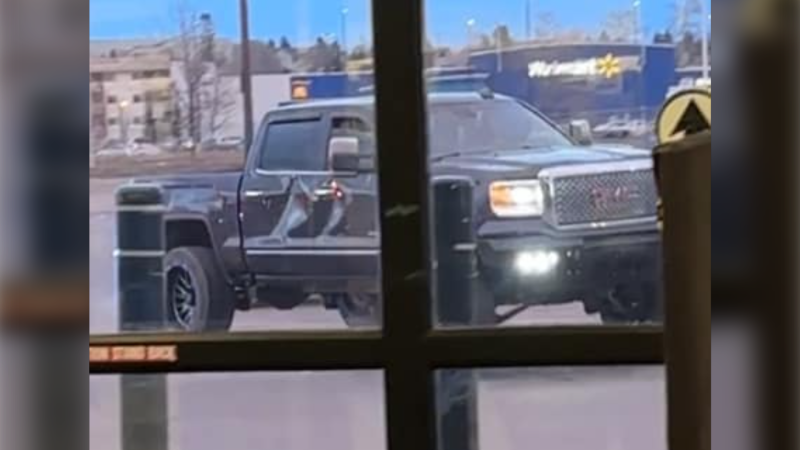 Picture of a stolen truck in Totem Mall parking lot courtesy of Facebook.