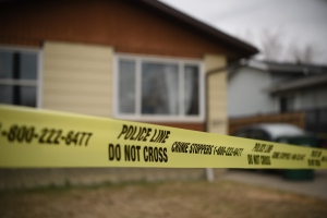 The 33rd Street home where Saskatoon police found the body of a woman on April 15, 2024. (Chad Hills / CTV News)