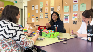 Former Youth Advocacy Committee volunteer Shaeta Ahmed reconnects with YouthNet staff on Apr. 11, 2024 (Sam Houpt/CTV News)