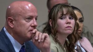 Hannah Gutierrez-Reed looks on during her sentencing hearing in Santa Fe, New Mexico, on Monday, April 15, 2024. (Eddie Moore / The Alburquerque Journal via AP Pool)