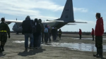 Dozens of people board a plan bound for Barrie as the Kashechewan River thaws. April 15, 2024 (Source: CTV NEWS)