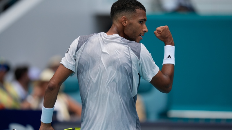 Felix Auger-Aliassime was pushed to the limit before narrowly defeating Germany's Maximilian Marterer 6-7 (5), 7-6 (6), and 7-6 (3) in the first round of the Bavarian International Tennis Championships on Tuesday. (Rebecca Blackwell/The Canadian Press /AP)
