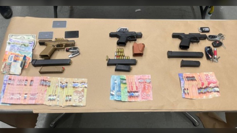 A variety of contraband seized by Toronto police as part of a carjacking investigation is shown. (Toronto Police Service)
