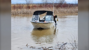 OPP Underwater Search and Recovery Unit conducting side scan sonar operations in Casey Township, Ont., searching for missing man. April 15, 2024 (Ontario Provincial Police)