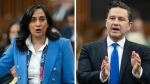 President of the Treasury Board Anita Anand rises during Question Period, in Ottawa, Monday, April 15, 2024. THE CANADIAN PRESS/Adrian Wyld



Conservative Party Leader Pierre Poilievre rises during Question Period, in Ottawa, Monday, April 15, 2024. THE CANADIAN PRESS/Adrian Wyld
