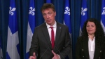 Interim Quebec Liberal Party leader Marc Tanguay responds to questions from the media on Tuesday, April 16, 2024. (CTV News)