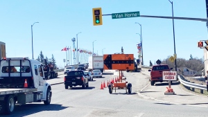 Greater Sudbury officials said rehabilitation work has also started on the west side of the Paris Street Bridge, closing two lanes with one lane open in both directions. (Alana Everson/CTV News)