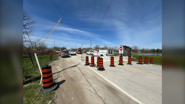 Bridge rehabilitation at County Road 9 and County Road 10 in Amherstburg, Ont. is seen on April 16, 2024. (Chris Campbell/CTV News Windsor)