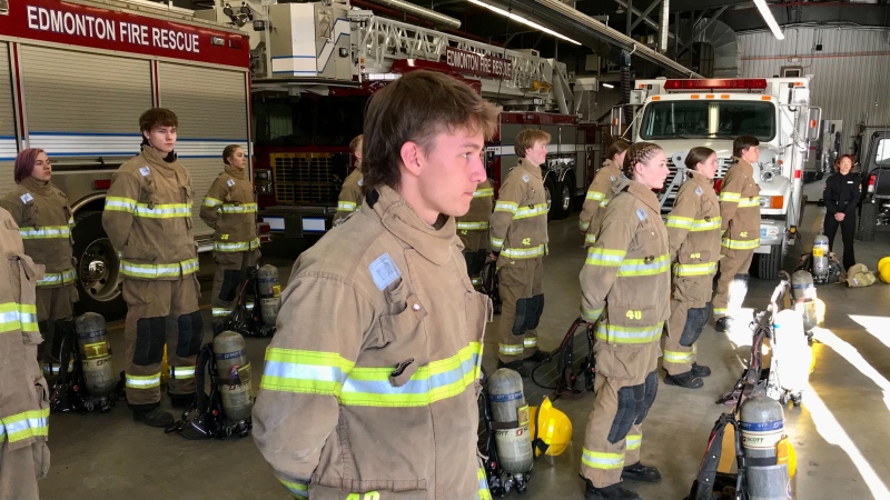 Members of this year's Edmonton fire cadet program, offered to students aged 14 to 18 in Edmonton-area schools. (Sean Amato/CTV News Edmonton)