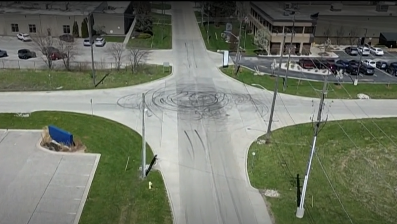 Tire marks left after an unsanctioned car rally in Windsor. (Source: Submitted)