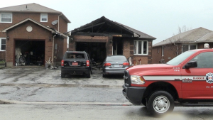 House fire on Geddes Crescent in Barrie Ont., on April., 17, 2024. (CTVNews/Steve Mansbridge)