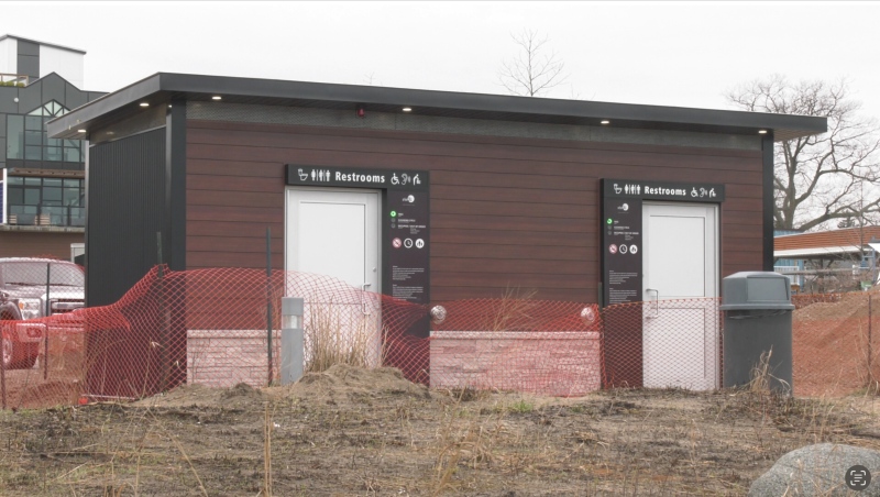 New smart washroom facility being installed in Grand Bend. April 17, 2024. (Bryan Bicknell/CTV News London)