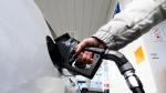 A person pumps gas at a gas station in Mississauga, Ont., on Feb. 13, 2024. (Christopher Katsarov / The Canadian Press)