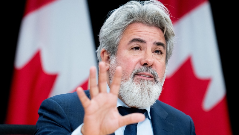 Pablo Rodriguez, minister of transport, speaks during a press conference responding to the latest auditor general report at the National Press Theatre in Ottawa, on Tuesday, March 19, 2024. (Spencer Colby/The Canadian Press)