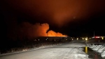 Churchill's L5 waste transfer station is pictured engulfed in flames on April 11, 2024. (Town of Churchill)