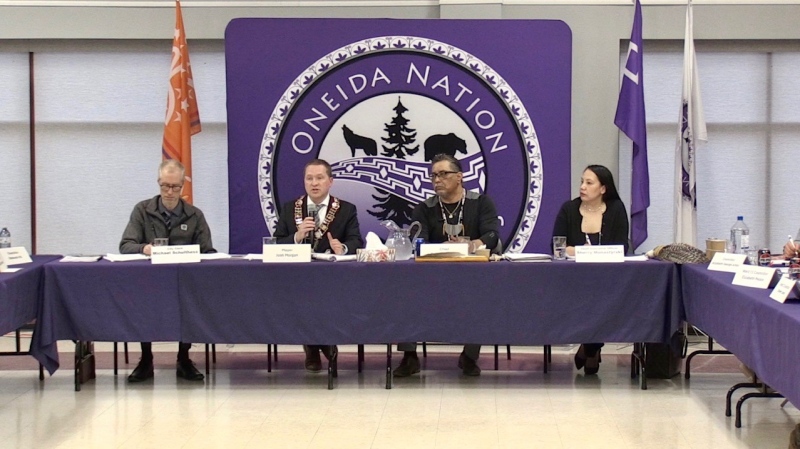 The first joint council meeting in 150 years between London City Council and the elected Chief and Council of Oneida Nation of the Thames. April 17, 2024.  (Daryl Newcombe/CTV News London)