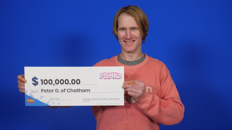 Peter Gatfield of Chatham won a $100,000 prize with scratch portion of INSTANT PLINKO. (Source: OLG)