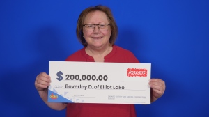 Beverley Dakins of Elliot Lake won $200K in lottery scratch ticket game. (Ontario Lottery and Gaming Corporation)
