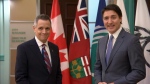 Ottawa Mayor Mark Sutcliffe (left) meets with Prime Minister Justin Trudeau at city hall, Thursday, April 18, 2024 in Ottawa. (CTV News) 