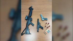 Imitation firearms and ammunition seized by South Bruce OPP on April 16, 2024. (Source: OPP)