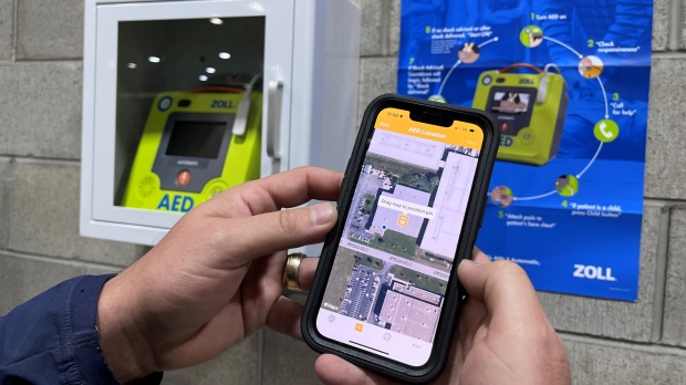 Essex-Windsor EMS is encouraging residents to use free smartphone app PulsePoint to map publicly accessibly AEDs in Windsor and Essex County. Photo taken April 18, 2024. (Michelle Maluske / CTV News Windsor).