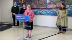 Deputy Premier and Health Minister Sylvia Jones speaks at the Southwest Ontario Aboriginal Health Access Centre in Muncey on Thursday, April 18, 2024. (Bryan Bicknell/CTV News London).