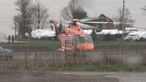 ORNGE ambulance attends rollover on Highway 400, April 19, 2024. (Photo: Sharon Bristow)