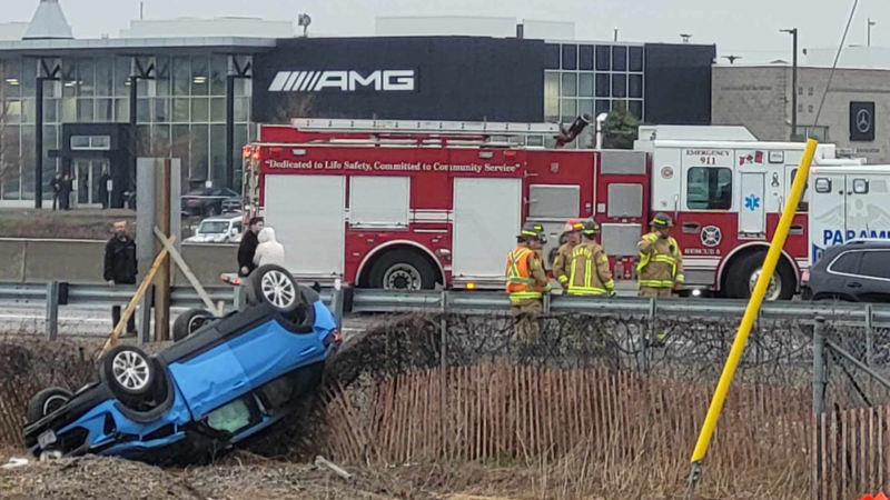 A driver rolled their car on Highway 400 southbound near Innisfil early Fri., April 19, 2024.