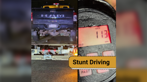 Stunt driving charge in Sault Ste. Marie against a 43-year-old driver travelling 113 km/h in a 60 km/h zone. April 19/24 (Sault Ste. Marie Police Service)