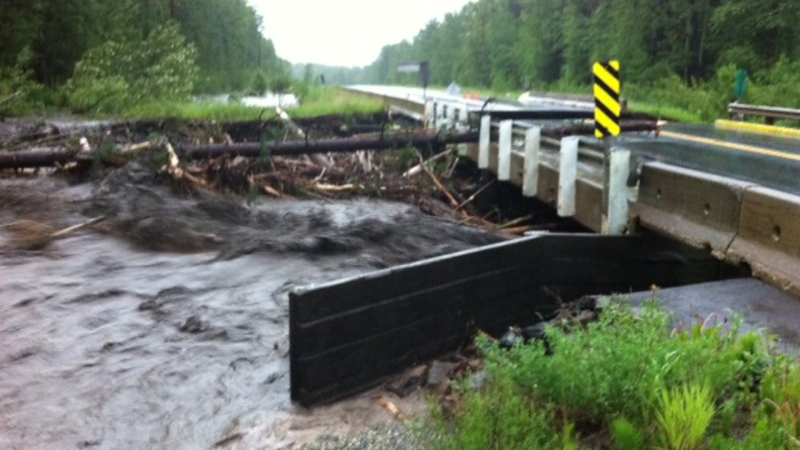 Picture of the Fisher Creek Bridge washout in 2011 courtesy of BC Transportation 