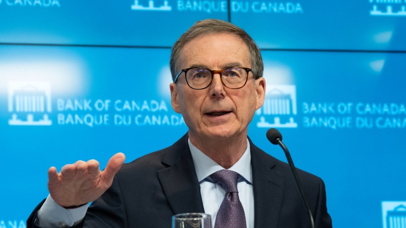 Bank of Canada governor Tiff Macklem gestures as he responds to a question during a news conference following a rate announcement, April 10, 2024, in Ottawa. THE CANADIAN PRESS/Adrian Wyld