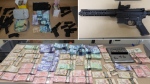 Police seized several kilograms of drugs along with $240,000 in cash, 400 cartons of contraband cigarettes, body armour, a Taser, a 3D printer, one rifle and six handguns, including a pair of 3D-printed pistols. (RCMP)