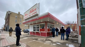 Winnipeggers wait for their food at Mrs. Mikes as the popular burger joint has reopened after closing down last year. April 19, 2024. (Danton Unger/CTV News Winnipeg)