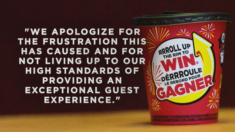 Tim Hortons Roll up to Win prize mistake