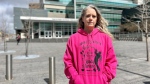 Kim Turenne stands outside of the Kitchener courthouse after reading her victim impact statement on April 19, 2024. (Heather Senoran/CTV News)