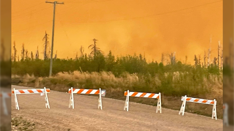 File photo of a wildfire roadblock in the Peace Region.