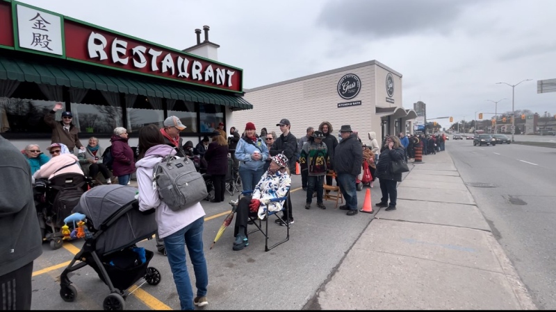 Hundreds lined up for Golden Palace's famous egg rolls in celebration of the restaurant's 64th anniversary in Ottawa on April 20, 2024. (Jackie Perez/CTV News Ottawa)