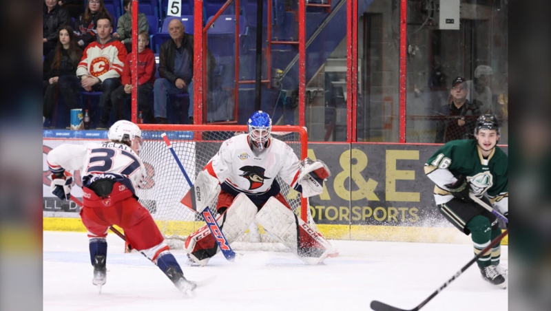 The Brooks Bandits were led by goaltender Johnny Hicks, who stopped 43 shots Friday night as they defeated Okotoks 4-0 (Photo: X@BrooksBandits)