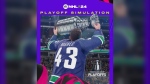 EA Sports shared this image of Canucks captain Quinn Hughes hoisting the Stanley Cup in the game developer's simulation of the 2024 playoffs. (@EASPORTSNHL / X.com)